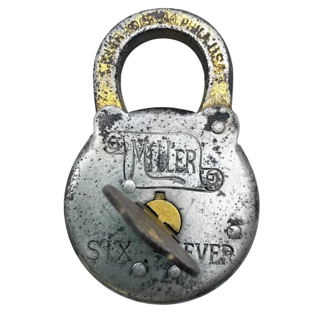 Miller Six Lever Padlock With Key Made In USA Vintage Antique Collectible Lock - Picture 3 of 8